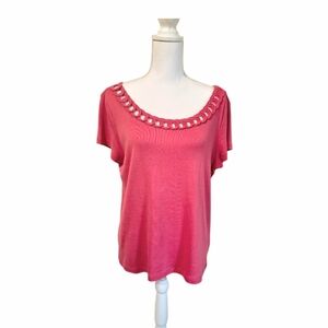 Rafaella Womens Rose Pink Short Sleeve Pullover